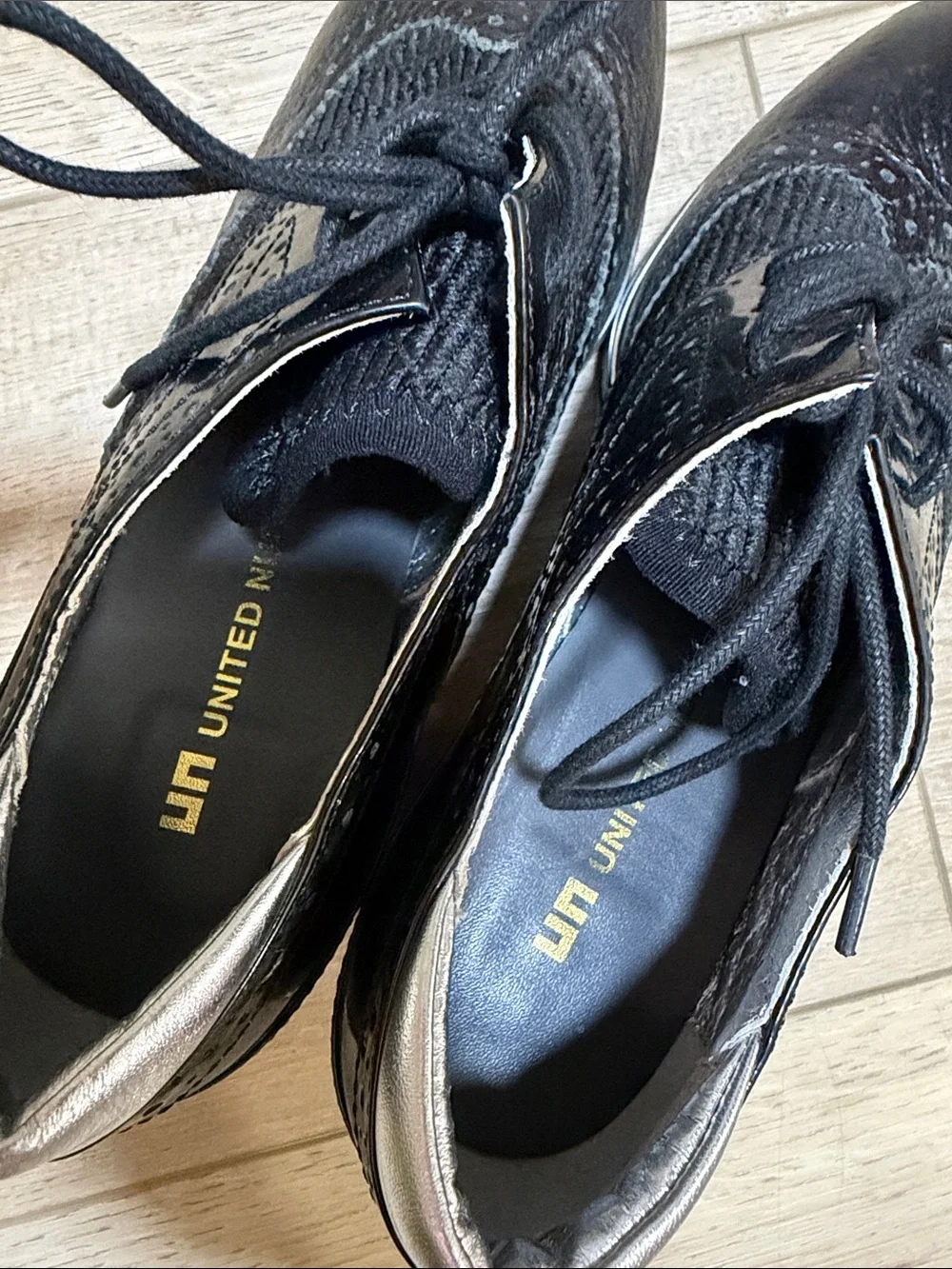 United Nude Black Lace-Up Purple Heeled Oxfords with Silver Trim 36
